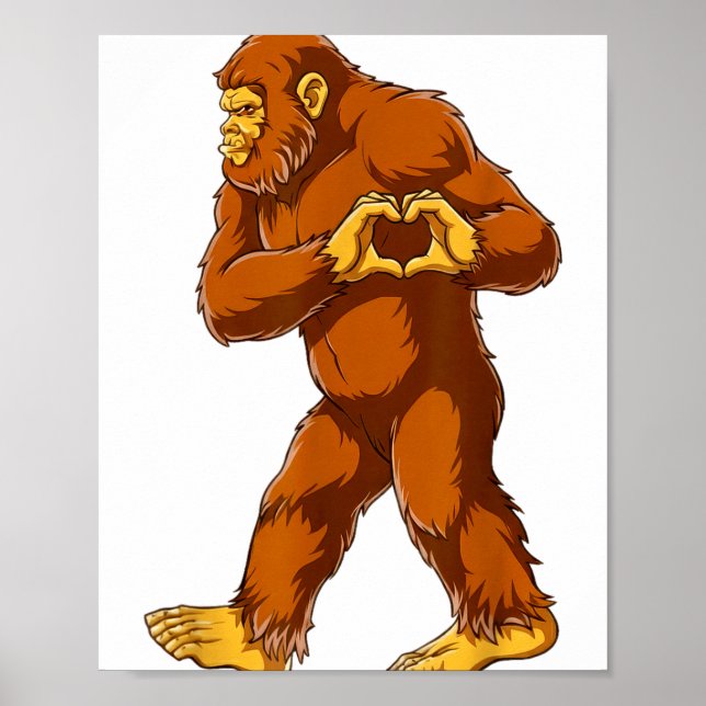 Bigfoot Heart Hands Funny Sasquatch Lover Valentin Poster (Framsidan)