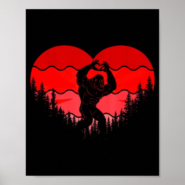 Bigfoot Heart Valentine's Day Boys Girls Kids Love Poster (Framsidan)