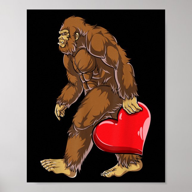 Bigfoot Heart Valentines day Boys Manar Kärlek Sas Poster (Framsidan)