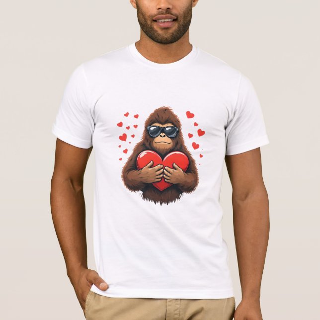 Bigfoot Heart Valentines day Boys Manar Kärlek T Shirt (Framsida)
