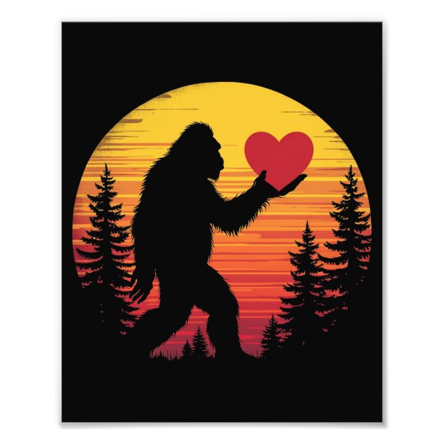 Bigfoot Heart Valentineser Kärlek Sasquatch Sunset Fototryck (Framsidan)