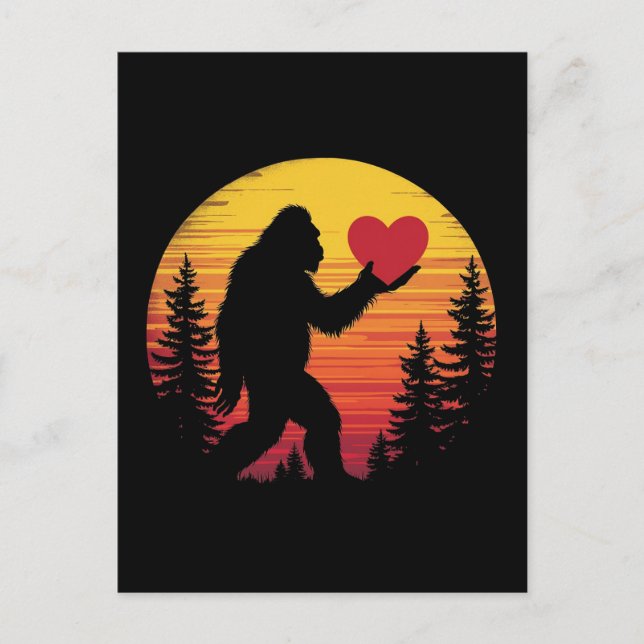Bigfoot Heart Valentineser Kärlek Sasquatch Sunset Helg Vykort (Framsida)