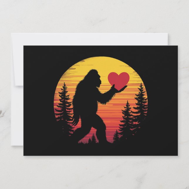 Bigfoot Heart Valentineser Kärlek Sasquatch Sunset Inbjudningar (Framsida)