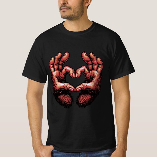 Bigfoot Hjärtat Händer T Shirt (Framsida)