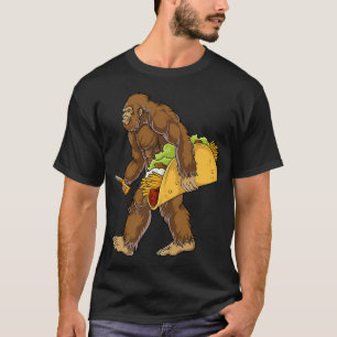 Bigfoot Holding a Tacocarry a Taco Sasquatch T Shirt