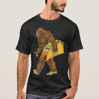 Bigfoot Holding a Tacocarry a Taco Sasquatch T Shirt