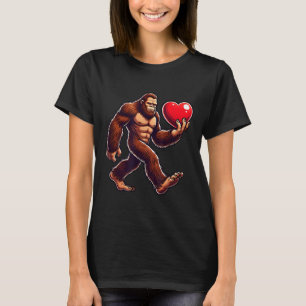 Bigfoot Holding Heart Valentines day Funny Sasquat T Shirt