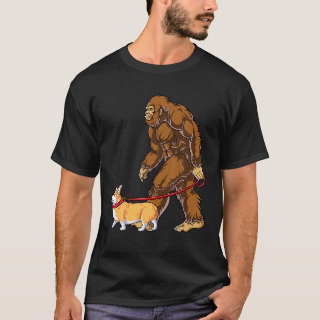 Bigfoot Hund Walk Corgi Boys Kids Manar Sasquatch  T Shirt (Framsida)