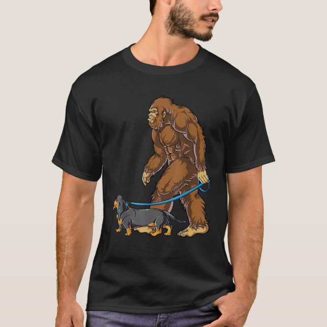 Bigfoot Hund Walk Dachshund Sasquatch Kids Manar W T Shirt (Framsida)