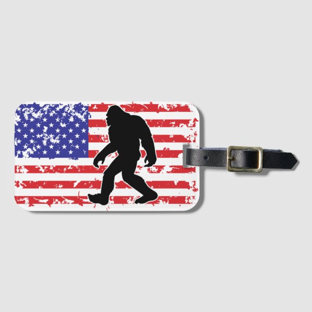 Bigfoot i en amerikansk Flagga Bagagebricka (Framsida horisontal)
