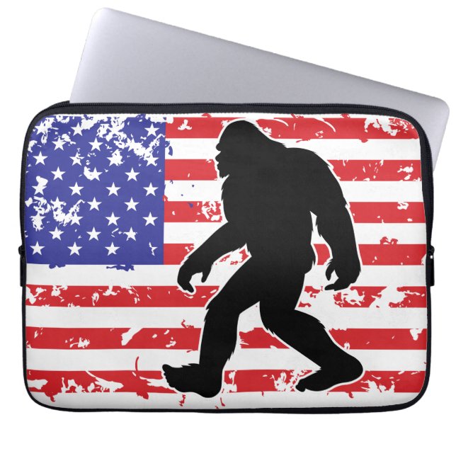 Bigfoot i en amerikansk Flagga Laptop Fodral (Framsidan)