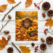 Bigfoot i höstbladen postkort för troende