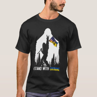 Bigfoot I står på Ukrainas ukrainska Flagga Amerik T Shirt