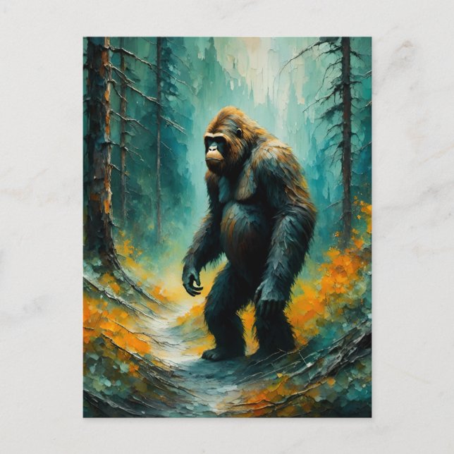 Bigfoot in skogen vycard vykort (Framsida)