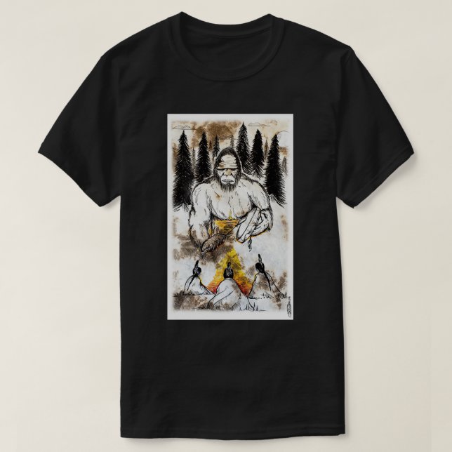 Bigfoot inspirerad Native American Handtrumummer T Shirt (Design framsida)