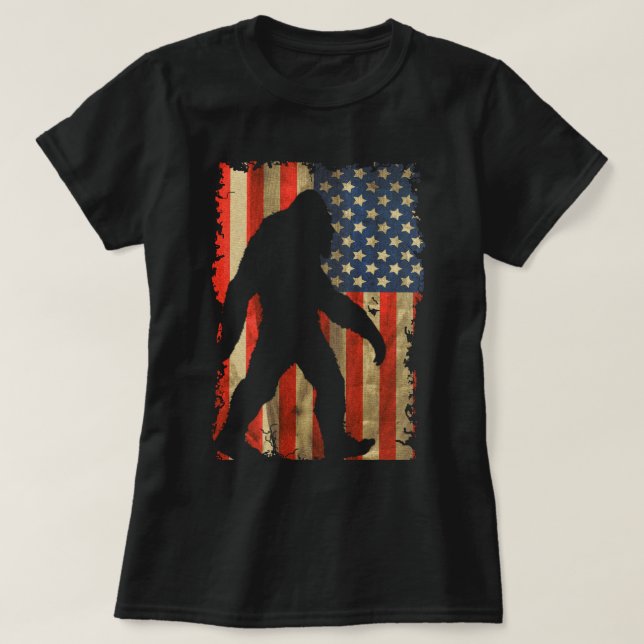 Bigfoot, jag tror på Sasquatch Patriot American Fl T Shirt (Design framsida)