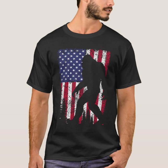 Bigfoot, jag tror Sasquatch American USA flagga T Shirt (Framsida)