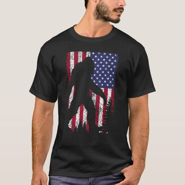 Bigfoot, jag tror Sasquatch American USA flagga T Shirt (Framsida)