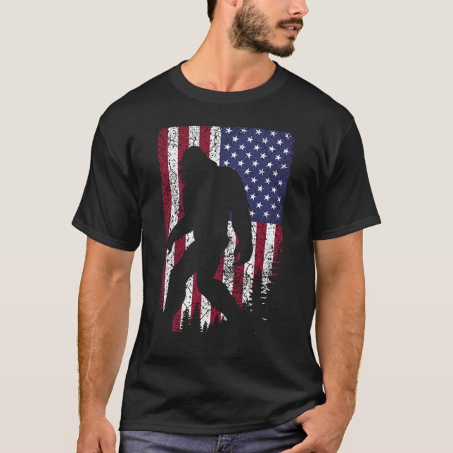 Bigfoot, jag tror Sasquatch American USA flagga T Shirt (Framsida)