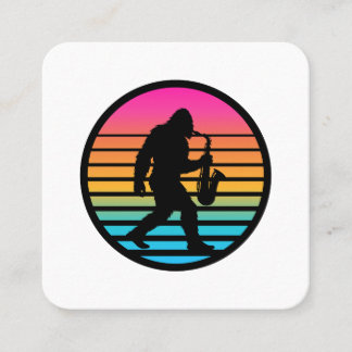 Bigfoot Jazz Saxofon Retro Solnedgång Design Fyrkantigt Visitkort