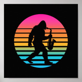 Bigfoot Jazz Saxofon Retro Solnedgång Design Poster