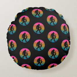 Bigfoot Jazz Saxofon Retro Solnedgång Design Rund Kudde