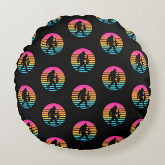 Bigfoot Jazz Saxofon Retro Solnedgång Design Rund Kudde