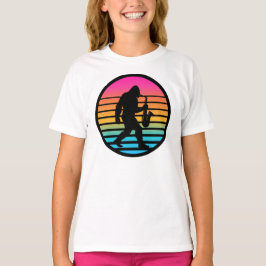 Bigfoot Jazz Saxofon Retro Solnedgång Design Tjej T Shirt