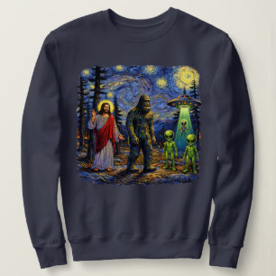 Bigfoot Jesus Aliens Stjärnkväll — Sasquatch Van T Shirt