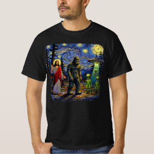 Bigfoot Jesus Aliens Stjärnkväll — Sasquatch Van T Shirt