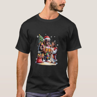 Bigfoot Jesus Sasquatch Beer Drinking Christmas T Shirt