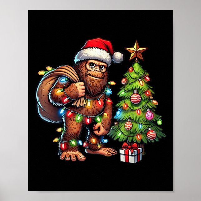 Bigfoot-jul-Sasquatch Julgran Julafton Poster (Framsidan)