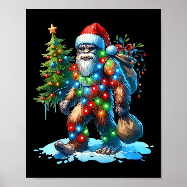 Bigfoot-jul-Sasquatch Julgran Julafton Poster (Framsidan)