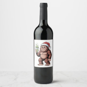 Bigfoot jul Sasquatch Matcha Älskare Vinflaska Etikett