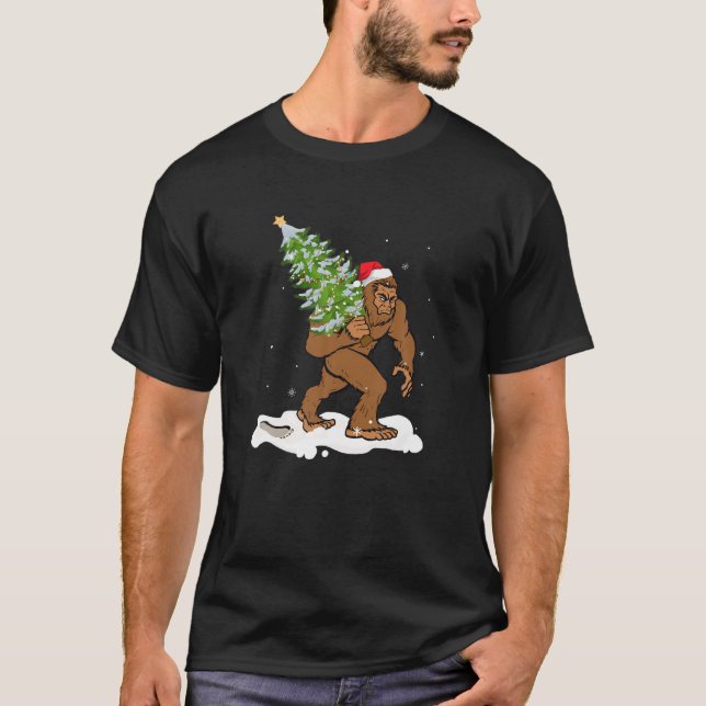 Bigfoot Julgran Boys Manar Sasquatch Santa T Shirt (Framsida)