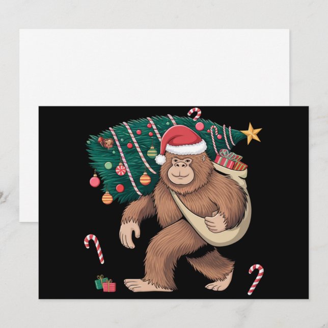 Bigfoot julgran lampor Xmas Sasquatch-älskare Julkort (Fram/baksida)