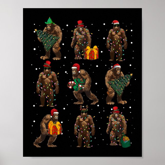 Bigfoot Julgran Ljus Julafton Dekorations Boy Poster (Framsidan)