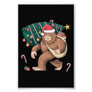 Bigfoot Julgran Ljus Julafton Sasquatch Älskare Fototryck