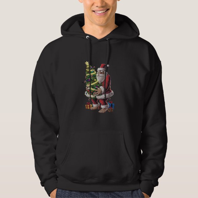 Bigfoot Julgran Ljus Julafton Sasquatch Älskare Hoodie (Framsida)