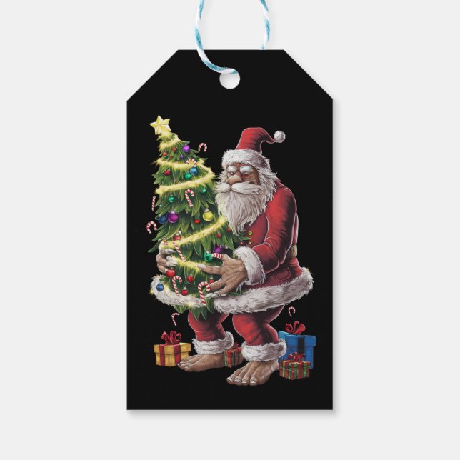 Bigfoot Julgran Ljus Julafton Sasquatch Älskare Presentetikett (Baksidan)