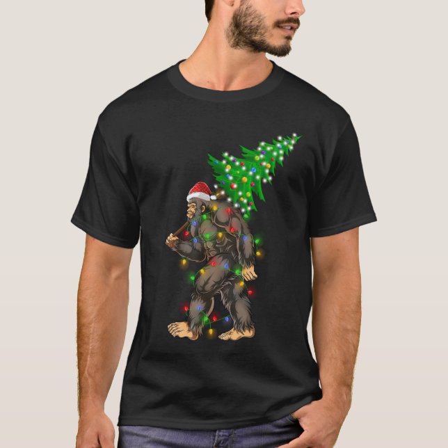 Bigfoot Julgran Ljus Julafton Sasquatch Älskare T Shirt (Framsida)