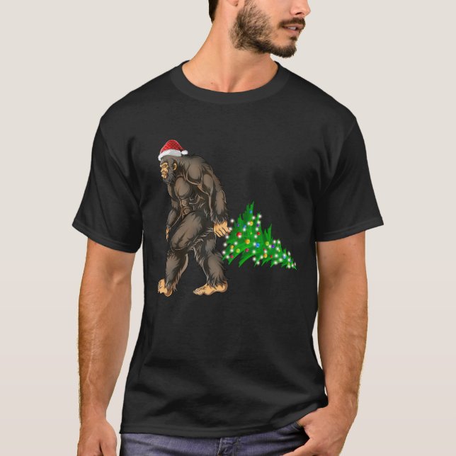 Bigfoot Julgran Ljus Julafton Sasquatch Älskare T Shirt (Framsida)