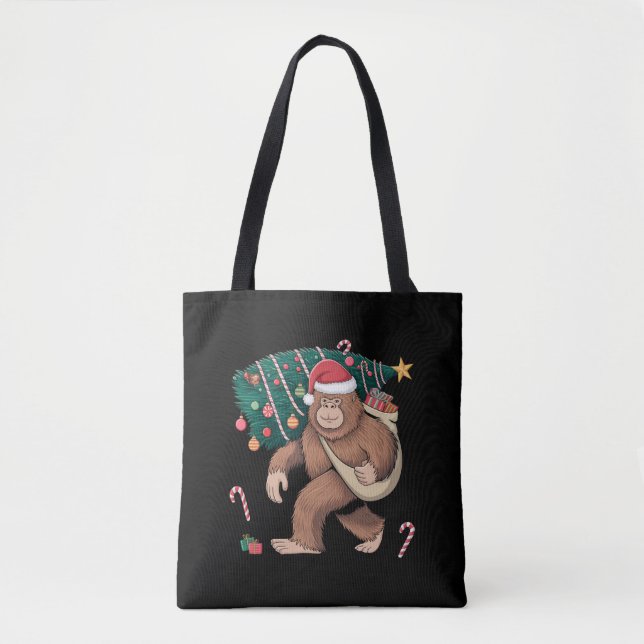 Bigfoot Julgran Ljus Julafton Sasquatch Älskare Tygkasse (Framsida)
