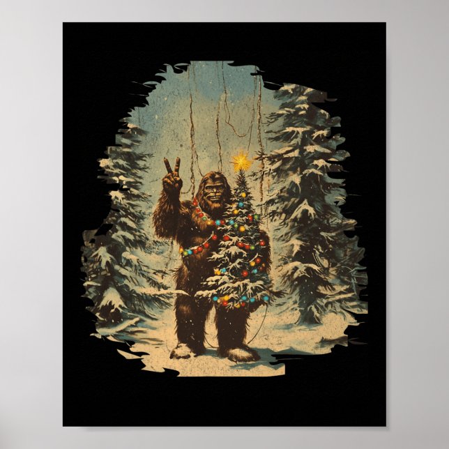 Bigfoot Julgran Ljus Tarot Julafton Sasquatch Poster (Framsidan)