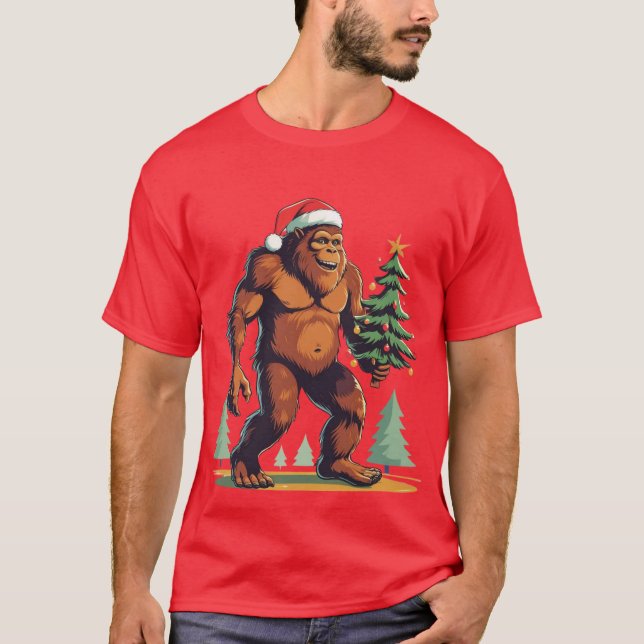 Bigfoot Julgran Santa Hat T Shirt (Framsida)