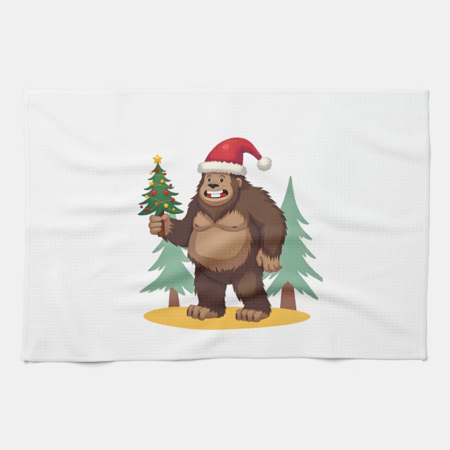 Bigfoot julgran Santa hatt (4) Kökshandduk (Horisontell)