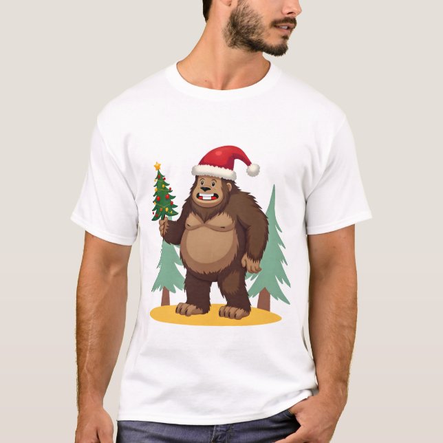 Bigfoot julgran Santa hatt (4) T Shirt (Framsida)