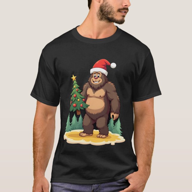 Bigfoot julgran Santa hatt T Shirt (Framsida)