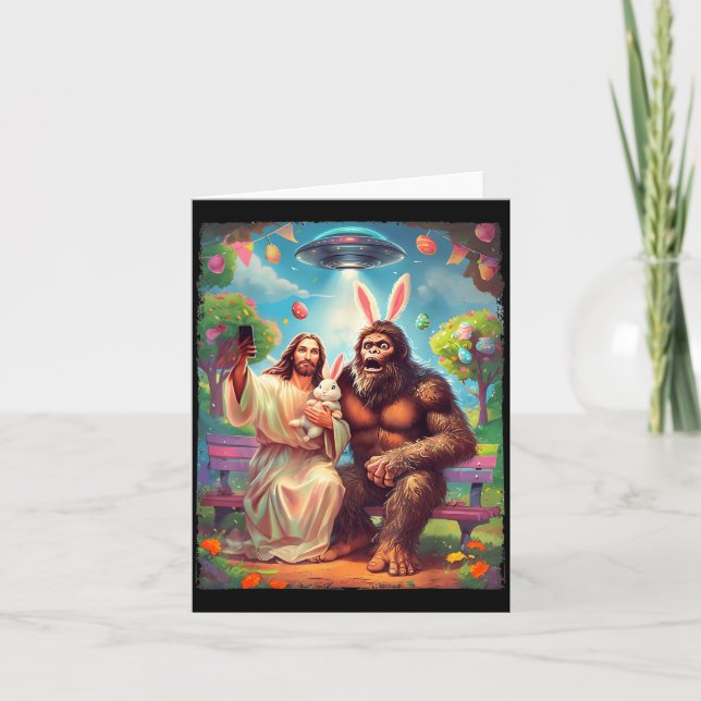 Bigfoot kanin rolig påsk jesus sasquatch selfie  kort (Framsida)
