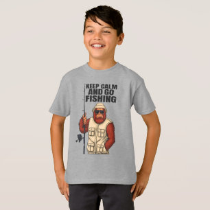 Bigfoot Keep Calm Och Gå Och Fiska Roligt T Shirt
